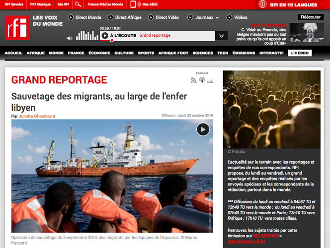 Marco Panzetti's photographs publication in Radio France Internazionale
